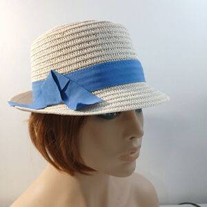 Scala Pronto Blue Bow Women’s Fedora Hat Straw Beach One Size